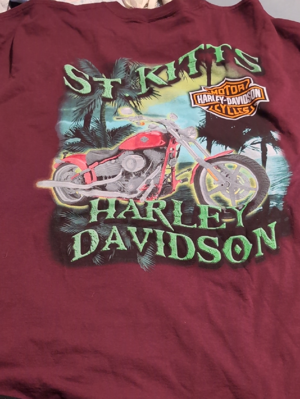 Harley-Davidson ST. KITTS Maroon Tee Motorcycle Graphic- 2XL